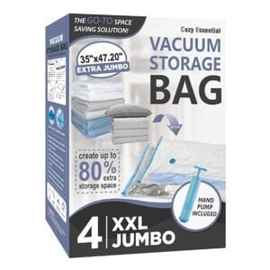 Cozy Essential Extra Jumbo Vacuum Storage Bags - 4 Pack with Hand Pump